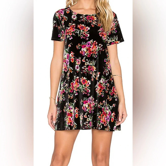 Show Me Your MuMu Velvet Mini Dress in Bohemian Black Bouquet Size Medium - Picture 1 of 10
